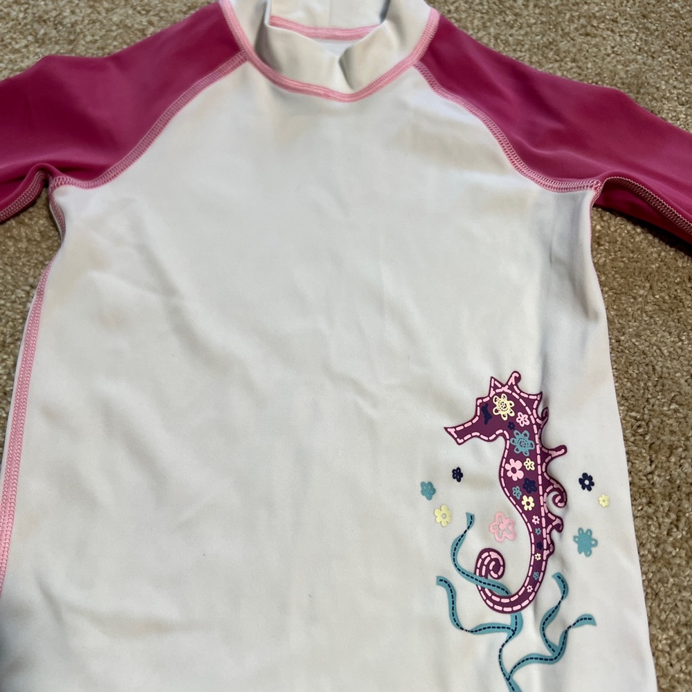 REI Pink and White Kids Seahorse Rashguard